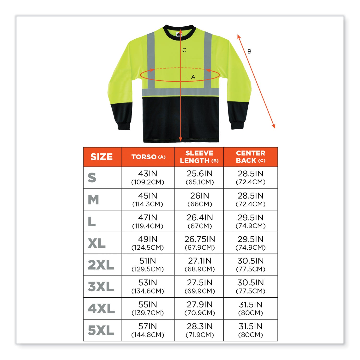 Ergodyne GloWear 8281BK Type R Class 2 Long Sleeve T-Shirt, Medium, Lime/Black, Polyester, 1 Each