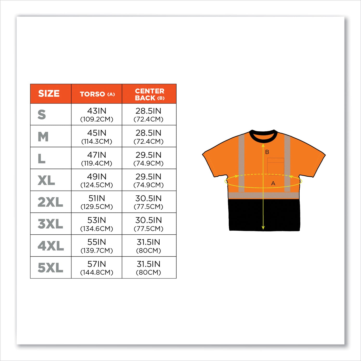 Ergodyne 8280BK Type R Class 2 Front Performance T-Shirt, 5XL, Polyester, Orange/Black, 1 Each