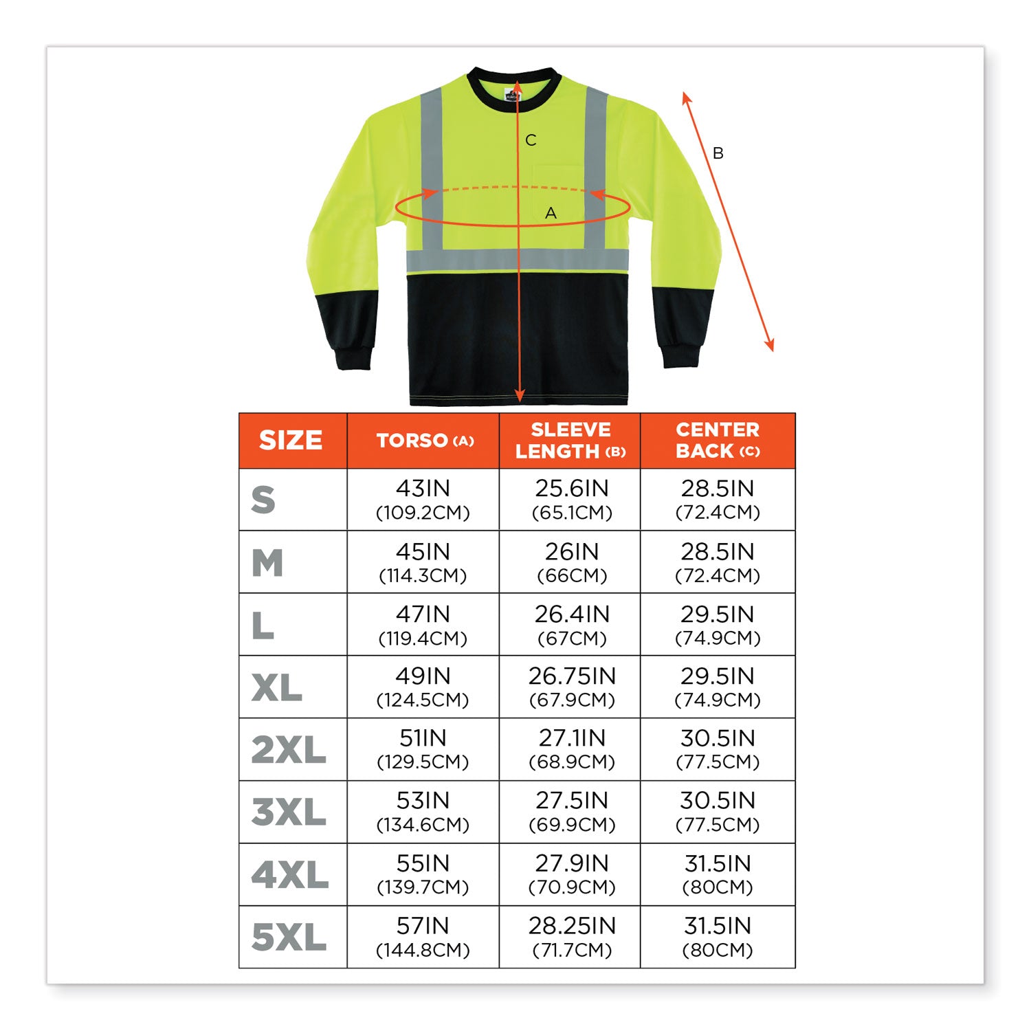 Ergodyne 8281BK Type R Class 2 High-Visibility Long Sleeve T-Shirt, 2XL, Lime/Black, Polyester, 1 Each