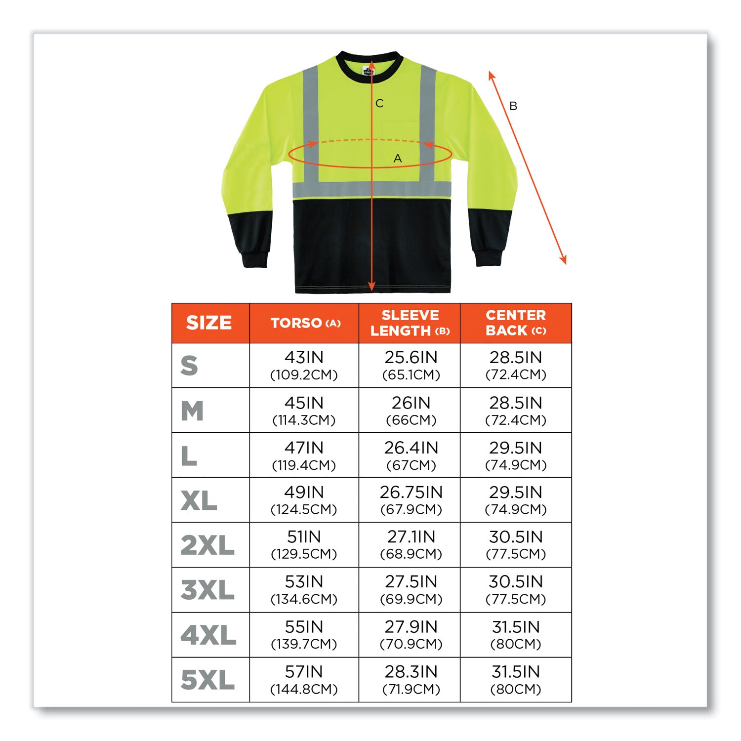Ergodyne GloWear 8281BK Type R Class 2 Long Sleeve T-Shirt, 2XL, Lime/Black, Polyester, 1 Each