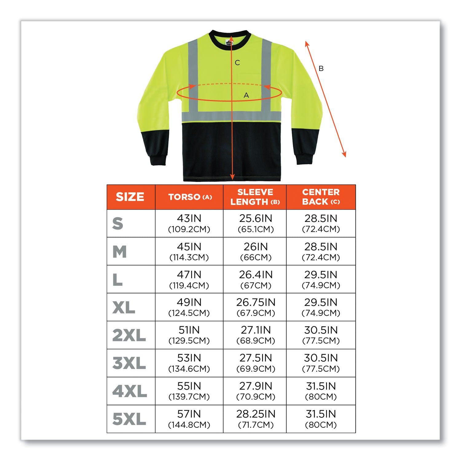 Ergodyne 8281BK Type R Class 2 High-Visibility Long Sleeve T-Shirt, Small, Lime/Black, Polyester, 1 Each