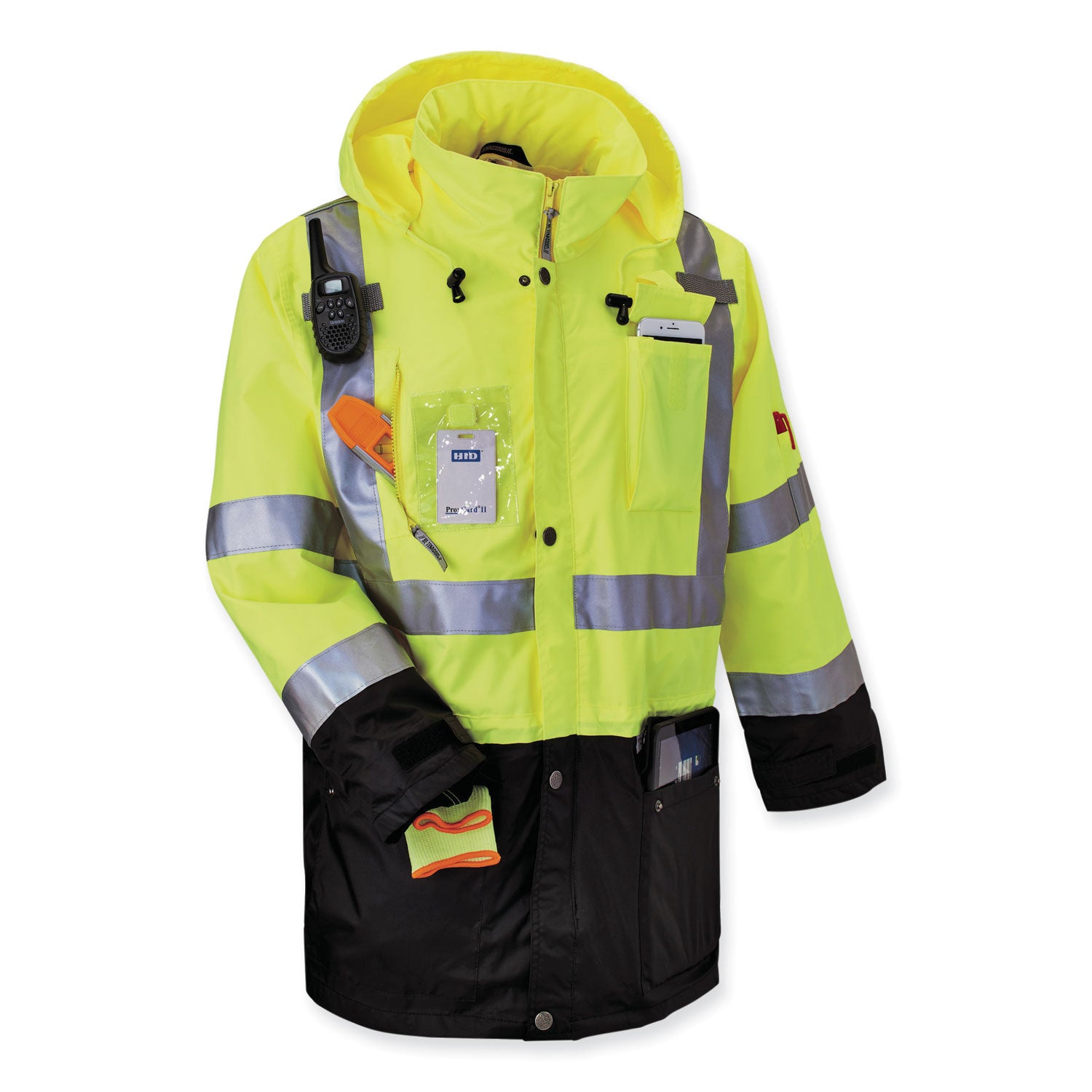 Ergodyne GloWear 8386 Type R Class 3 Outer Shell Jacket, Medium, Lime, 300D Oxford Polyester, Zipper Closure, Reflective, Inset Hood, Multiple Pockets, 1 Each