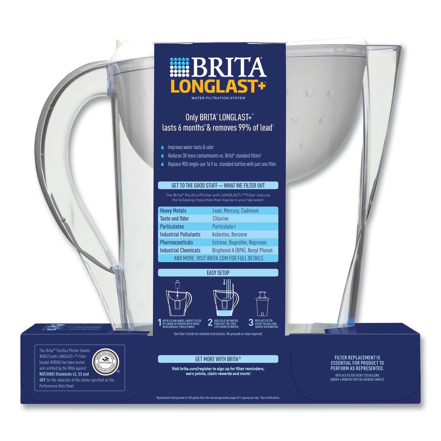 Pacifica Pitcher with Longlast+ Filter, 10 Cups, White/Clear