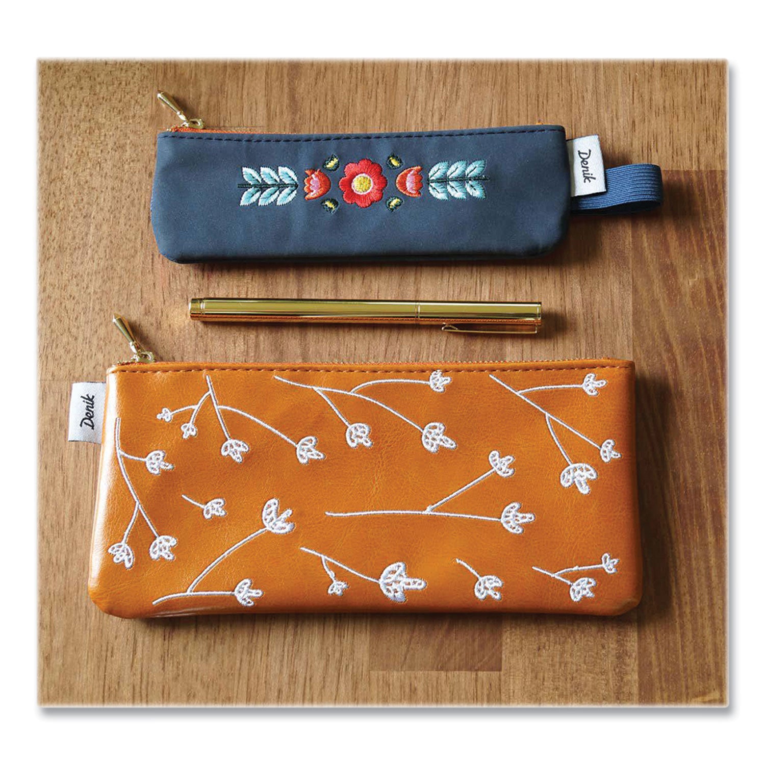 Evelynn Zipper Vegan Suede Notebook Pouch, 2" x 6.5", Blue/Red/Yellow