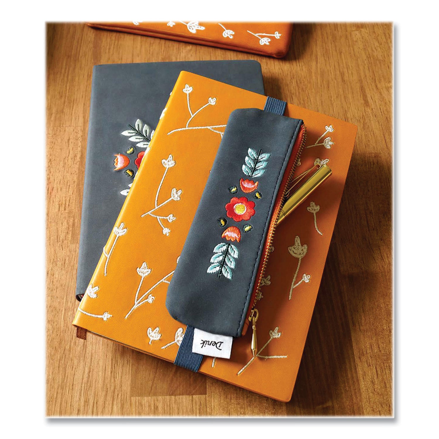 Evelynn Zipper Vegan Suede Notebook Pouch, 2" x 6.5", Blue/Red/Yellow