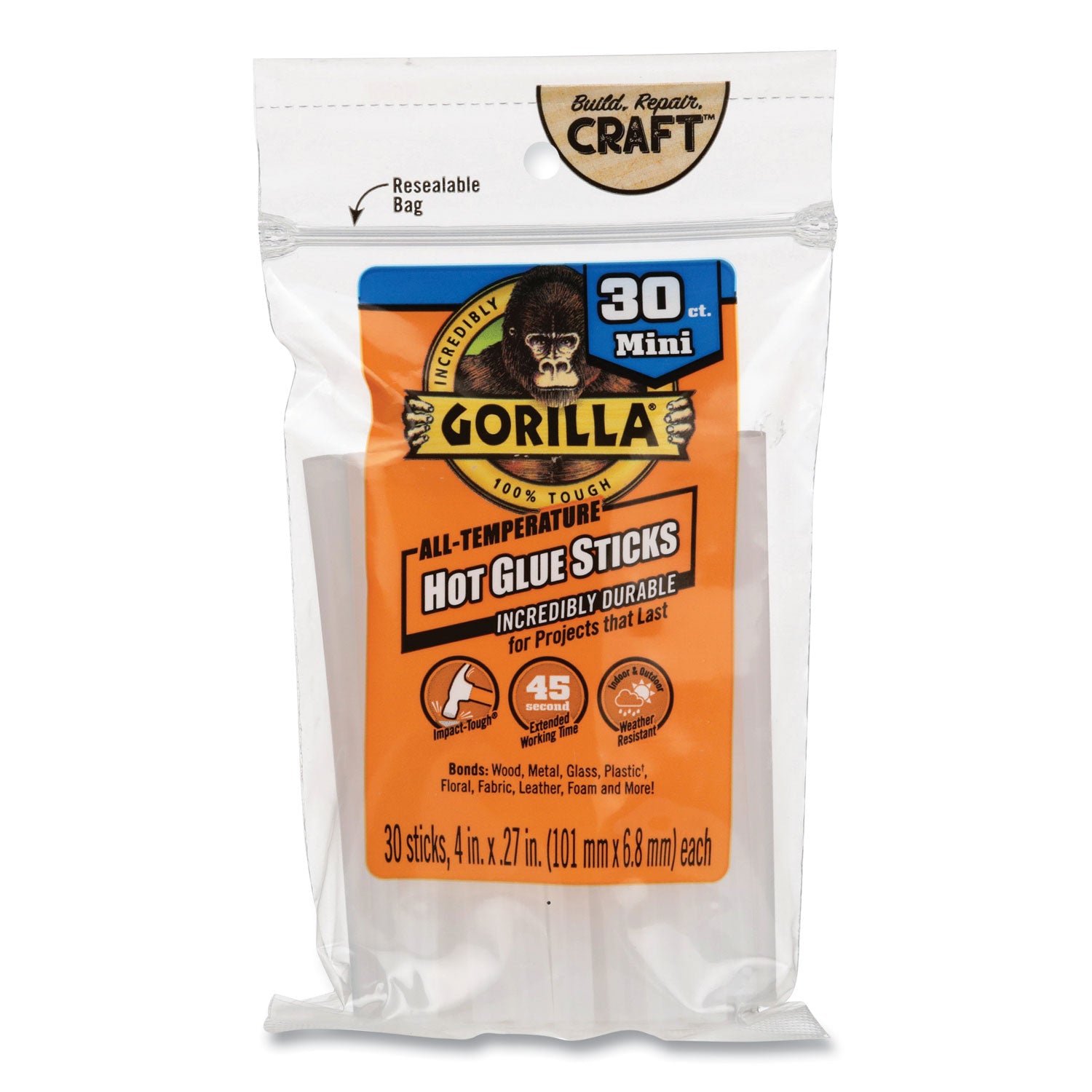 3023003 Gorilla 4 In. Mini Clear Hot Melt Glue (30-Pack)