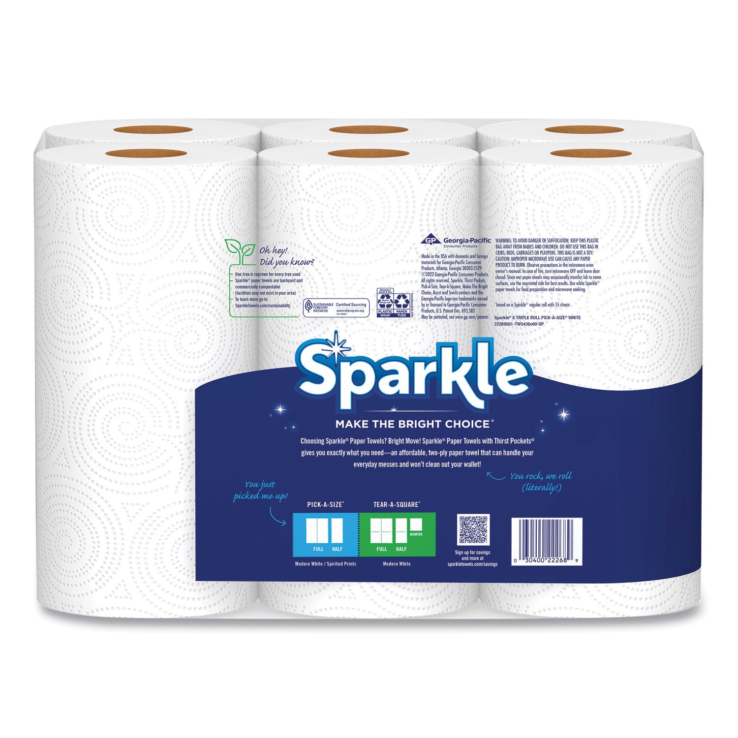Pick-A-Size Perforated Kitchen Triple Roll Towels with Thirst Pockets, 2-Ply, 11 x 6, White, 165 Sheets/Roll, 6 Rolls/Pack