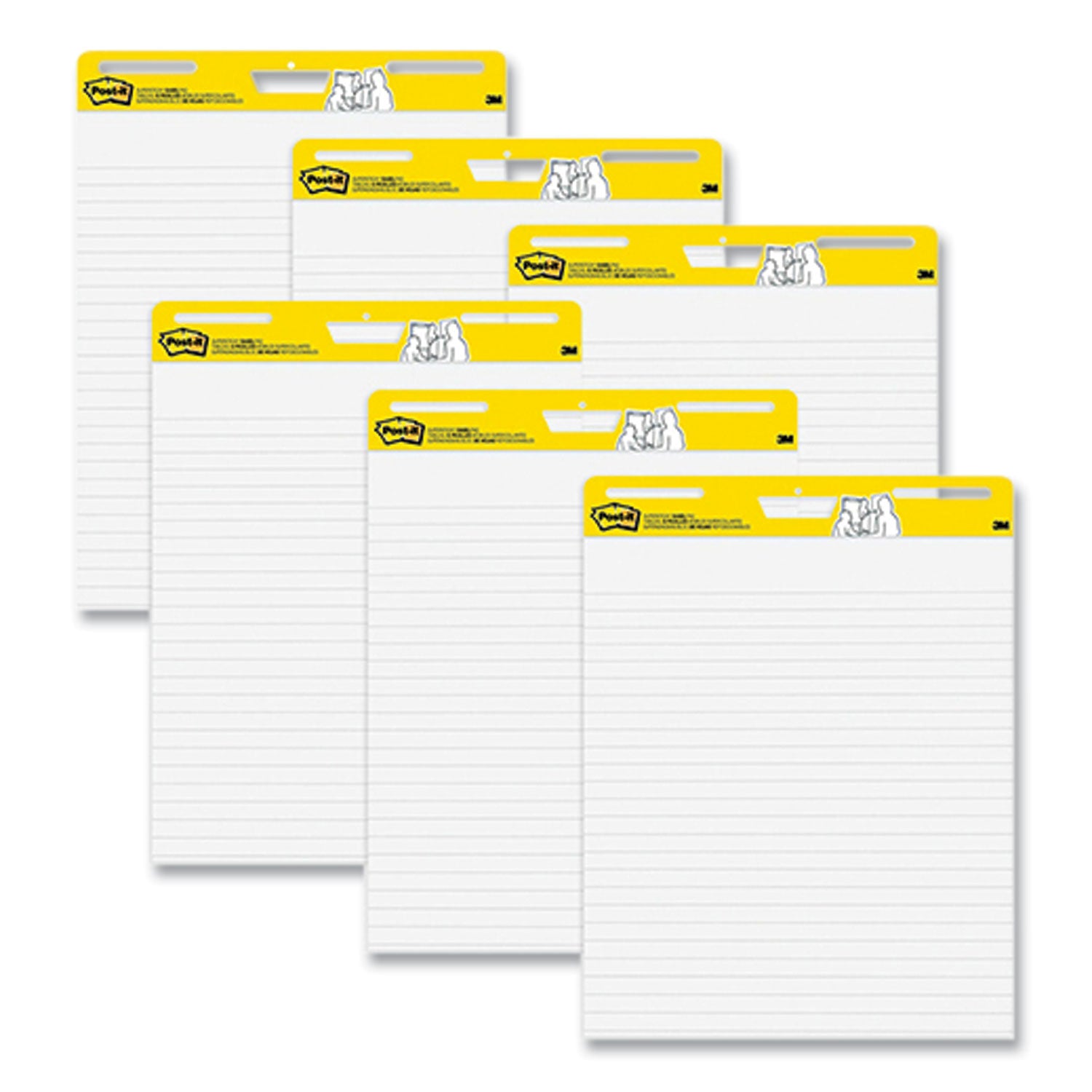 30 Sheets - Ruled Front Ruling x 25" Width x 30" Length - Self-stick, Resist Bleed-through, Handle, Sturdy Backcard, Universal Slot, Repositionable, Adhesive Backing - 6 / Carton