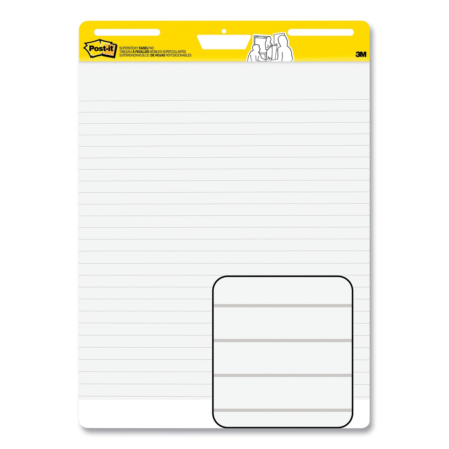 30 Sheets - Ruled Front Ruling x 25" Width x 30" Length - Self-stick, Resist Bleed-through, Handle, Sturdy Backcard, Universal Slot, Repositionable, Adhesive Backing - 6 / Carton