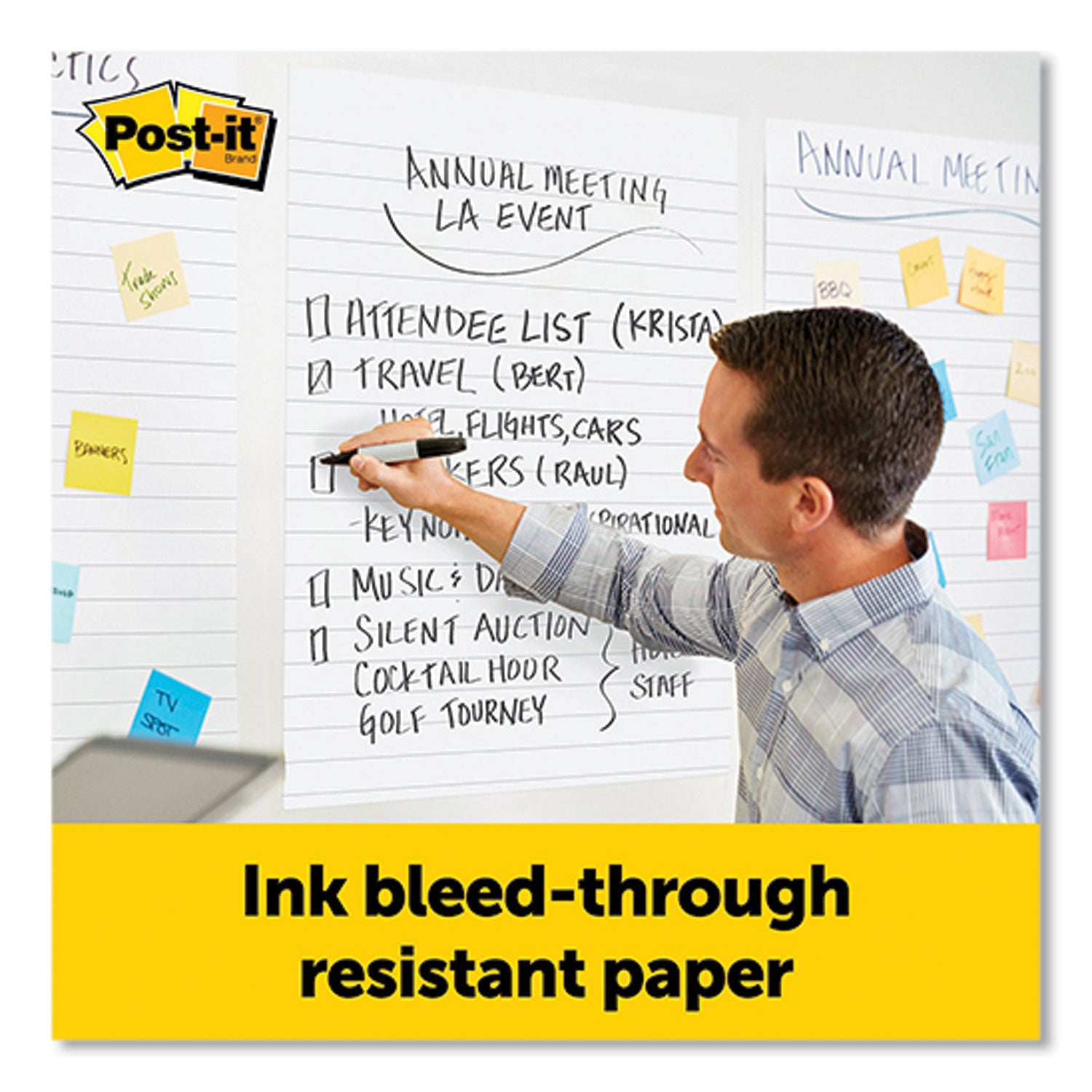 30 Sheets - Ruled Front Ruling x 25" Width x 30" Length - Self-stick, Resist Bleed-through, Handle, Sturdy Backcard, Universal Slot, Repositionable, Adhesive Backing - 6 / Carton