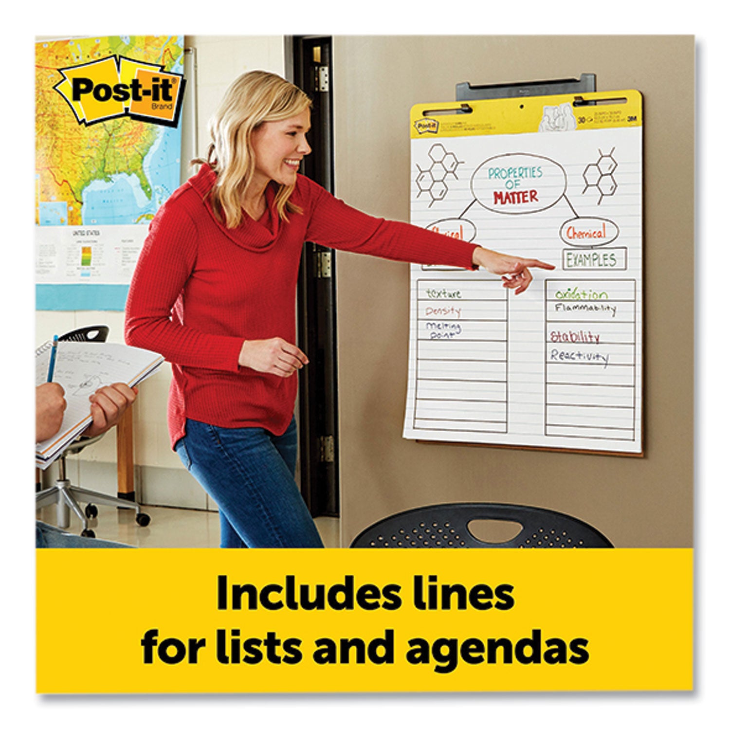 30 Sheets - Ruled Front Ruling x 25" Width x 30" Length - Self-stick, Resist Bleed-through, Handle, Sturdy Backcard, Universal Slot, Repositionable, Adhesive Backing - 6 / Carton