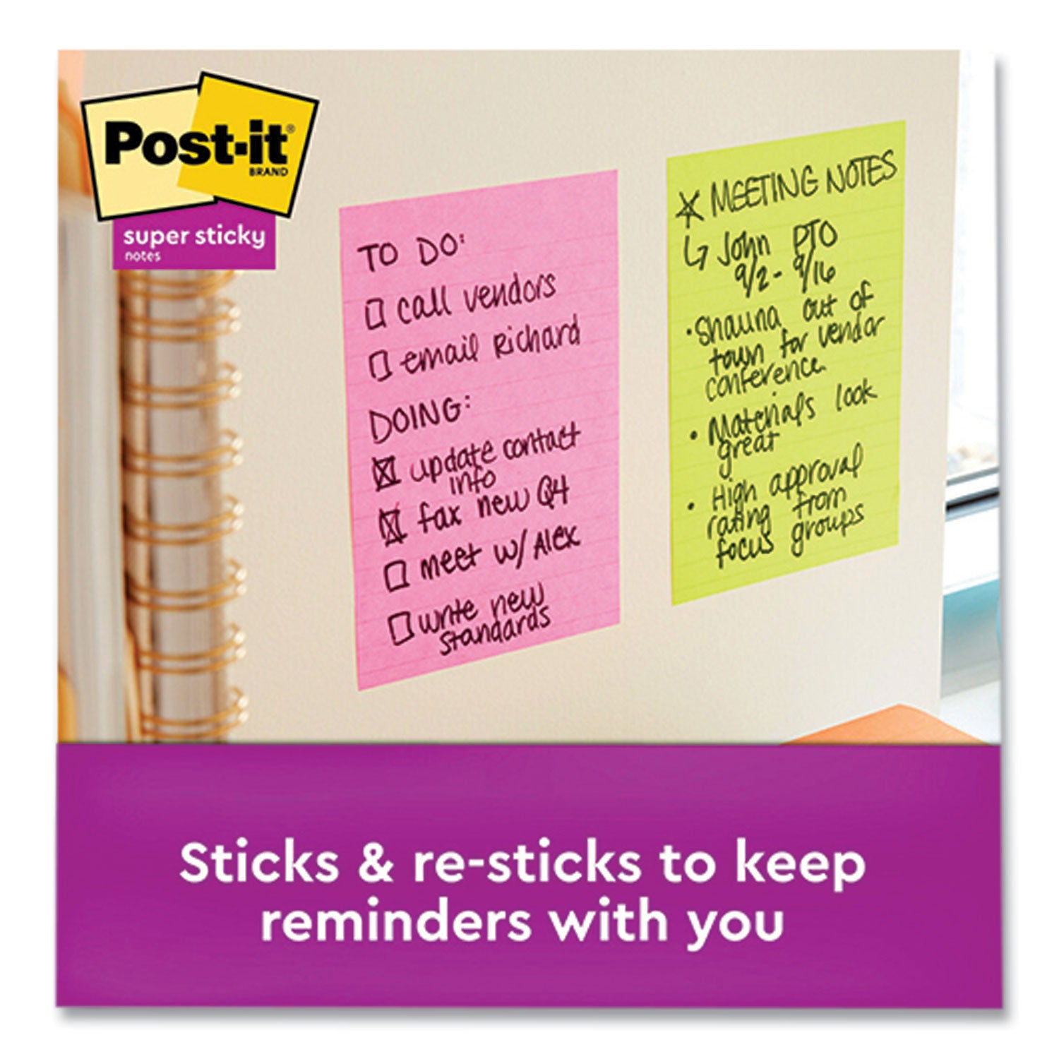 Post-it&reg; Super Sticky Notes - Supernova Neons Color Collection - 4" Flag/Note Width x 6" Flag/Note Length - Rectangle - 45 Sheets per Pad - Blue, Green, Pink, Lilac - Sticky - 24 / Pack