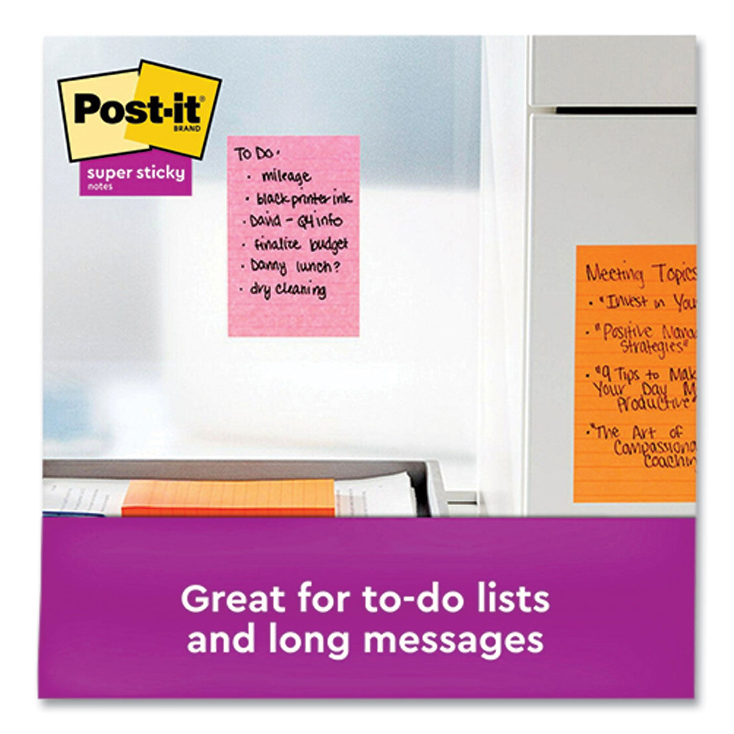 Post-it&reg; Super Sticky Notes - Supernova Neons Color Collection - 4" Flag/Note Width x 6" Flag/Note Length - Rectangle - 45 Sheets per Pad - Blue, Green, Pink, Lilac - Sticky - 24 / Pack