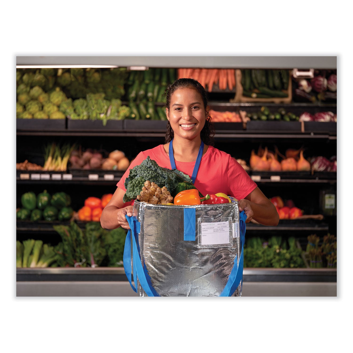Fresh Eco Freeze Tote, (2) Blue Nylon Shoulder Straps, (2) Blue Nylon Strap Handles, 13.5" x 9" x 13", Silver/Blue, 4/Carton
