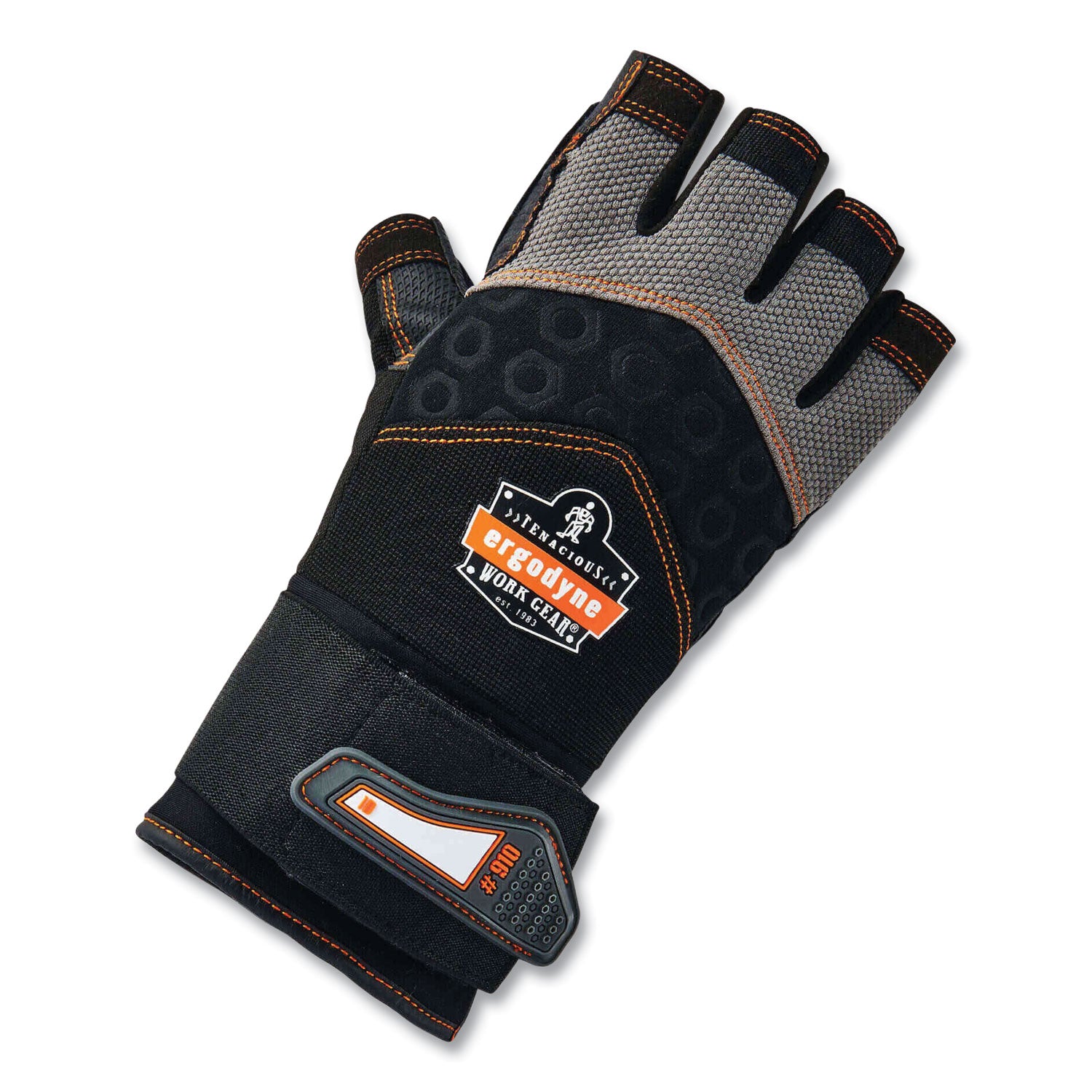 Ergodyne ProFlex 910 Half-Finger Impact Gloves with Wrist Support, XXL, Black, 1.75" Thickness, 13" Length, Anti-Vibration, Shock & Impact Resistant, Breathable, Reinforced Thumb, Padded Palm, 2 Pairs