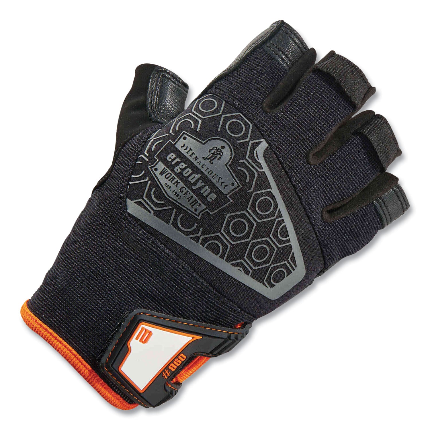 Ergodyne ProFlex 860 Heavy Lifting Utility Gloves, Large, Half Finger, Black, Padded Palm, Reinforced Thumb, Breathable, Brow Wipe Thumb, Molded, ID Tab, Pull-on Tab, Durable, 2 Pairs