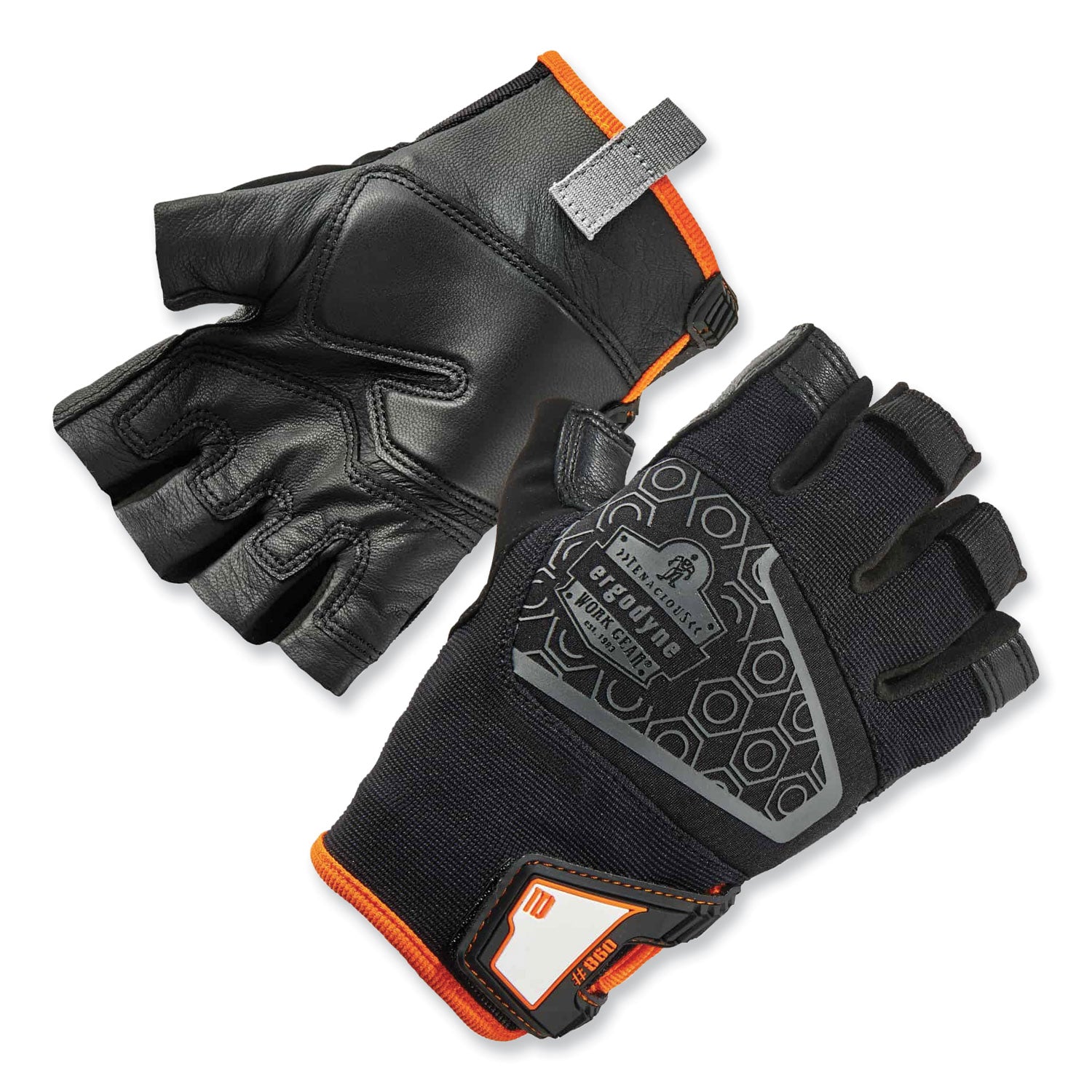 Ergodyne ProFlex 860 Heavy Lifting Utility Gloves, Large, Half Finger, Black, Padded Palm, Reinforced Thumb, Breathable, Brow Wipe Thumb, Molded, ID Tab, Pull-on Tab, Durable, 2 Pairs