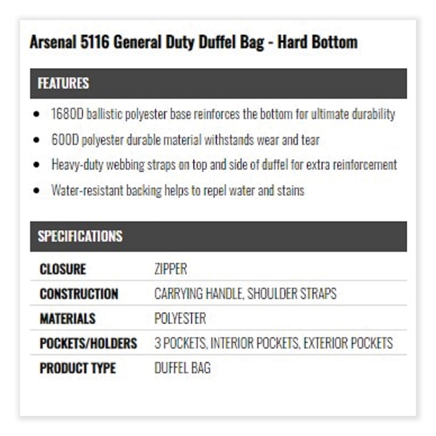 Wear Resistant, Tear Resistant, Water Resistant Back, Stain Resistant - 600D Polyester Body - Polyester Interior Material - Handle, Shoulder Strap - 12" Height x 9.5" Width x 23.5" Depth - Medium Size - 1 Each