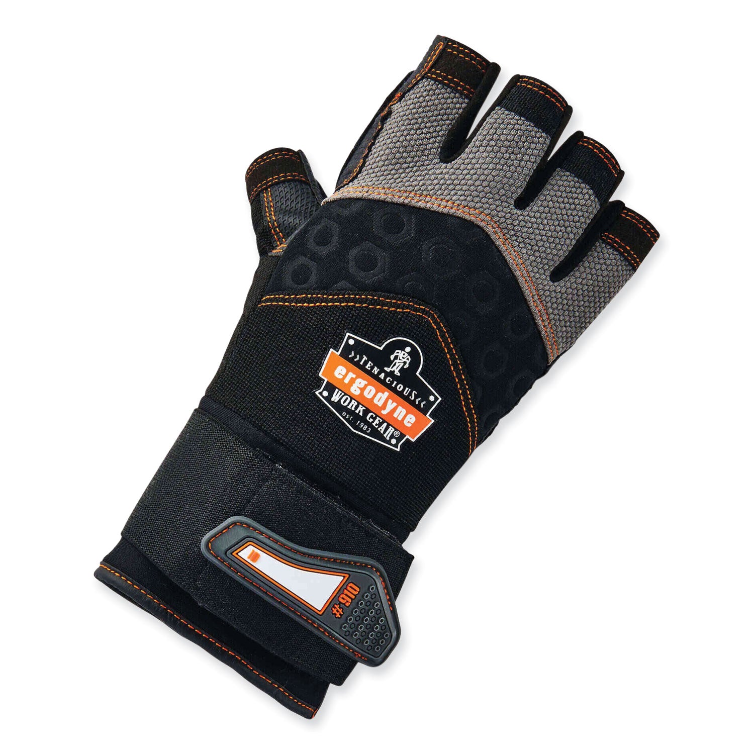 Ergodyne ProFlex 910 Half-Finger Impact Gloves with Wrist Support, Extra Large, Black, 1.75" Thick, 12.75" Length, Anti-Vibration, Shock & Impact Resistant, Breathable, Reinforced Thumb, 2 Pairs