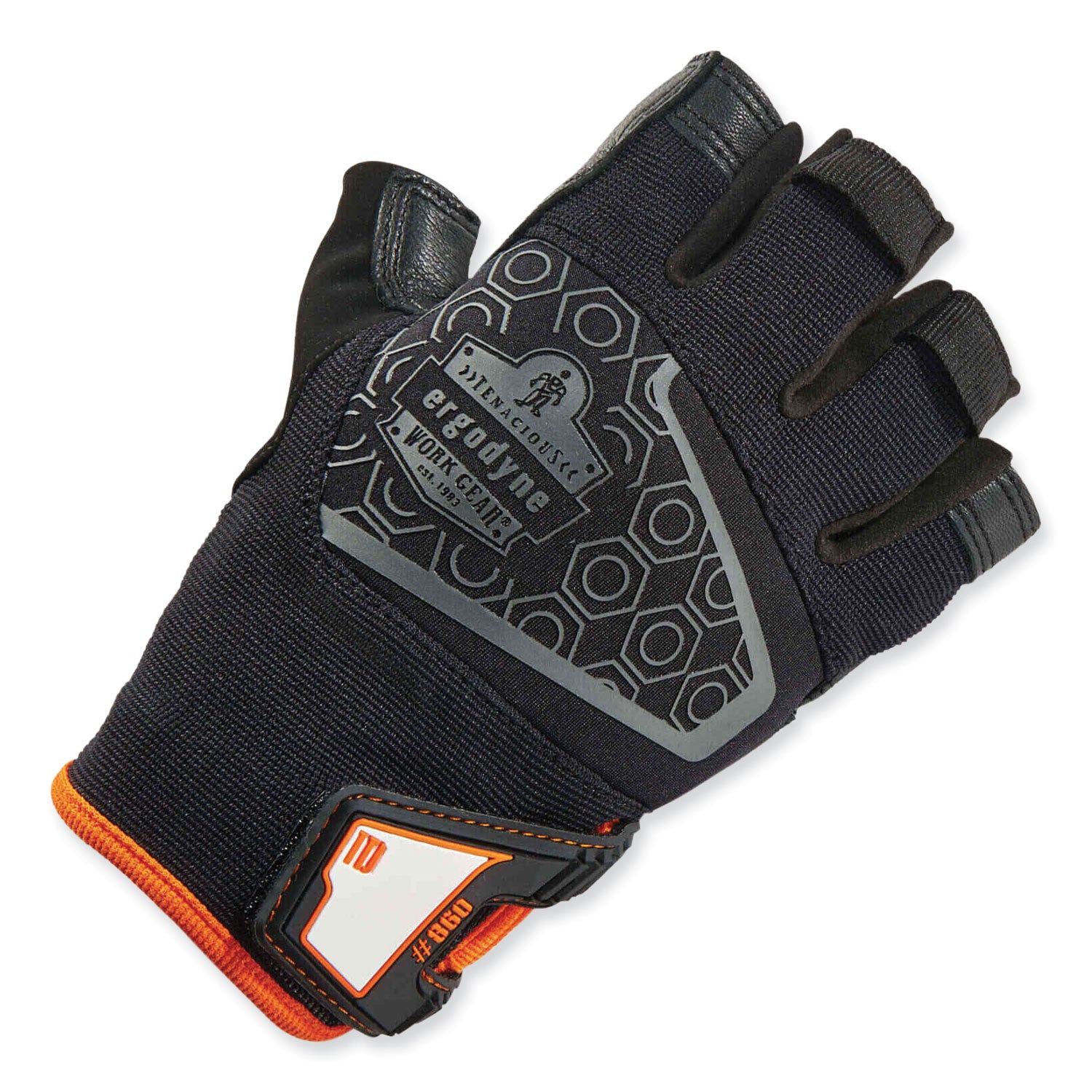Ergodyne ProFlex 860 Heavy Lifting Utility Gloves - 1.25" Thickness x 11" Glove Length - XXL Size - Half Finger - Black - Padded Palm, Reinforced Thumb, Breathable, Brow Wipe Thumb, Molded, ID Tab, Pull-on Tab, Durable - For Heavy Lifting - 2 / Pair