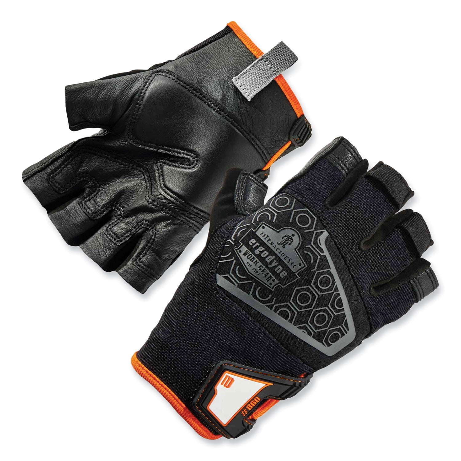 Ergodyne ProFlex 860 Heavy Lifting Utility Gloves - 1.25" Thickness x 11" Glove Length - XXL Size - Half Finger - Black - Padded Palm, Reinforced Thumb, Breathable, Brow Wipe Thumb, Molded, ID Tab, Pull-on Tab, Durable - For Heavy Lifting - 2 / Pair