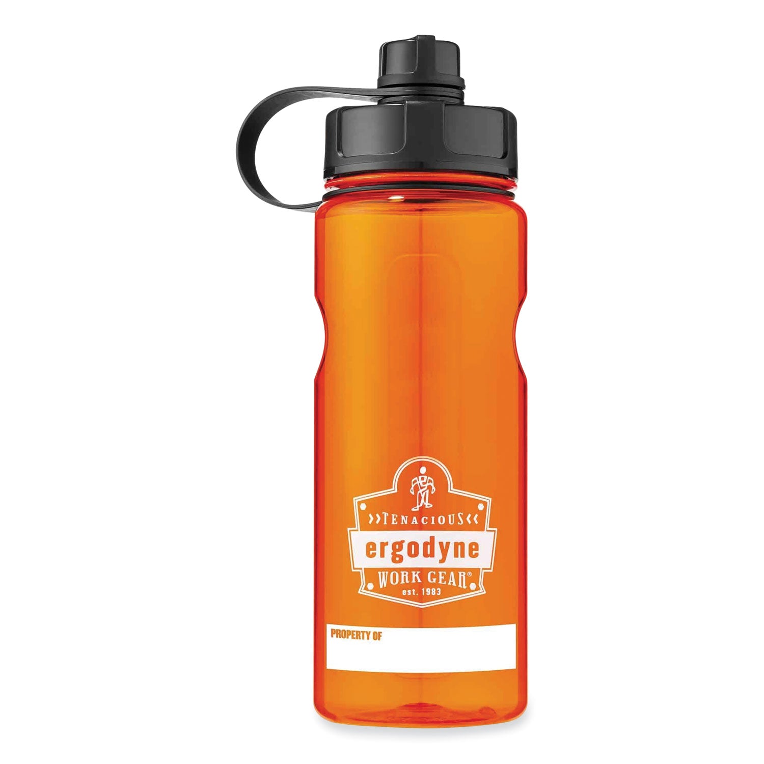 Ergodyne 5151 BPA-Free Water Bottle, 34oz (1000ml), 1 Each, Orange, Plastic Tritan Copolyester, Leak Proof, Impact & Odor Resistant, Dual Cap, Carrying Loop, Dishwasher Safe