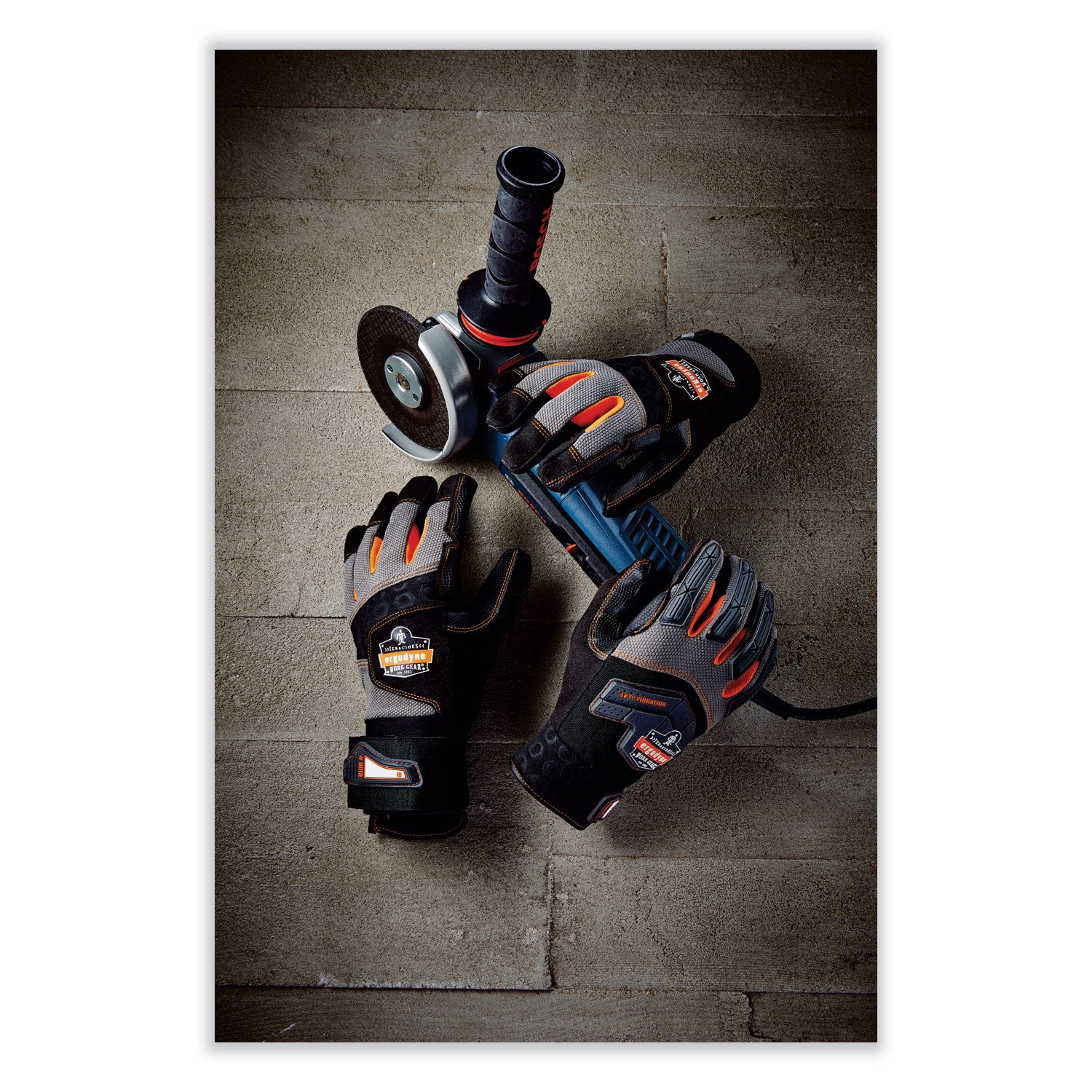Ergodyne ProFlex 9012 Certified Anti-Vibration Gloves with Wrist Support, Extra Large, Black, 2" Thickness, 15.50" Length, 2 Pairs, Padded Palm, Reinforced Thumb & Fingertips, Molded ID Tab