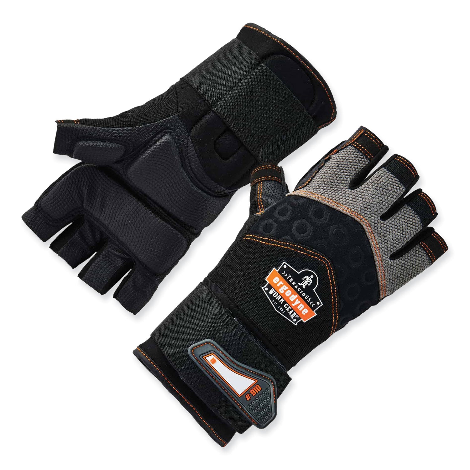 Ergodyne ProFlex 910 Half-Finger Impact Gloves with Wrist Support, Medium, Black, Anti-Vibration, Shock & Impact Resistant, Breathable, Reinforced Thumb, Padded Palm, 2 Pairs