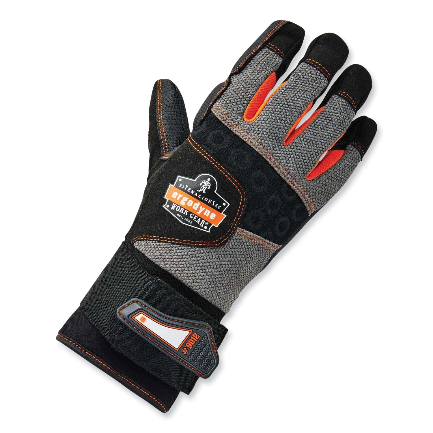Ergodyne ProFlex 9012 Certified Anti-Vibration Gloves with Wrist Support, XXL, Black, 2" Thickness, 15.50" Length, 2 Pairs, Padded Palm, Reinforced Thumb & Fingertip, Molded ID Tab