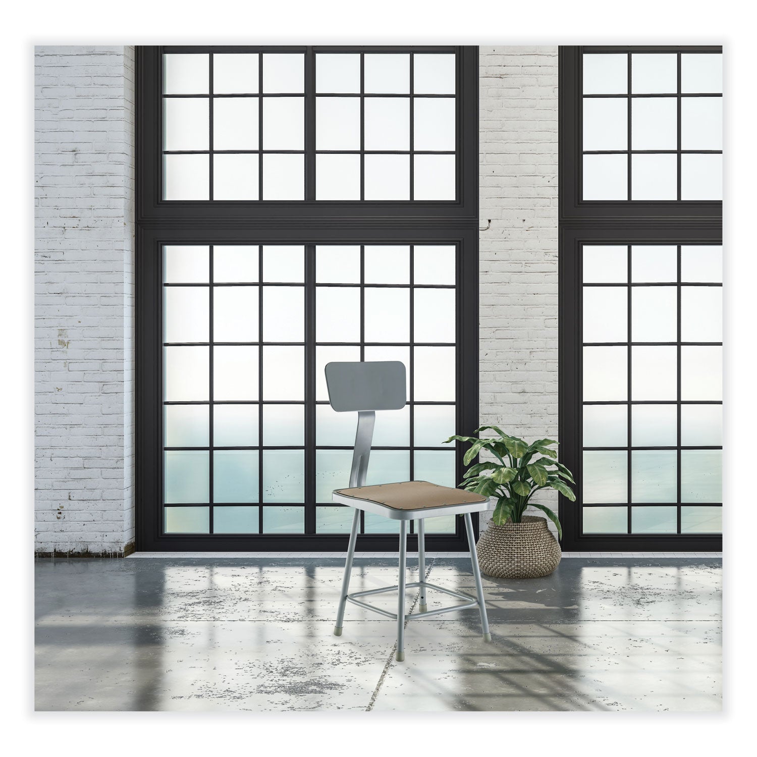 NPS® 18" Heavy Duty Square Seat Steel Stool with Backrest, Surface Color: Masonite Wood, Frame Color: Grey