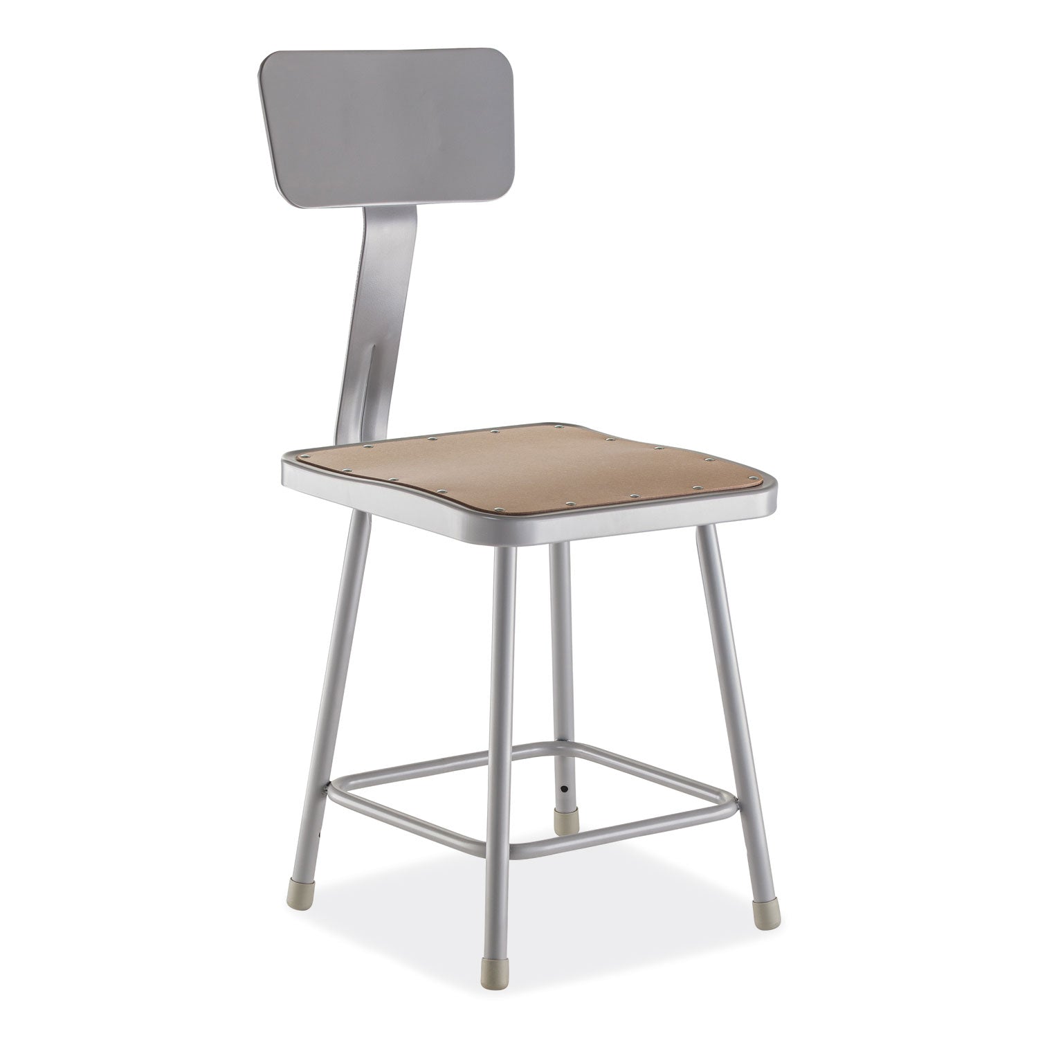 NPS® 18" Heavy Duty Square Seat Steel Stool with Backrest, Surface Color: Masonite Wood, Frame Color: Grey