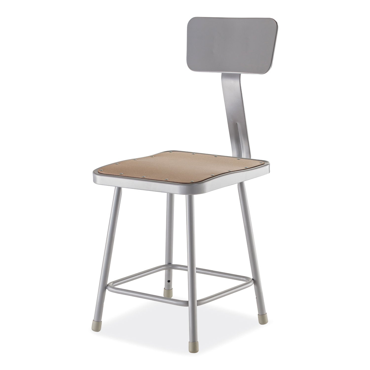 NPS® 18" Heavy Duty Square Seat Steel Stool with Backrest, Surface Color: Masonite Wood, Frame Color: Grey