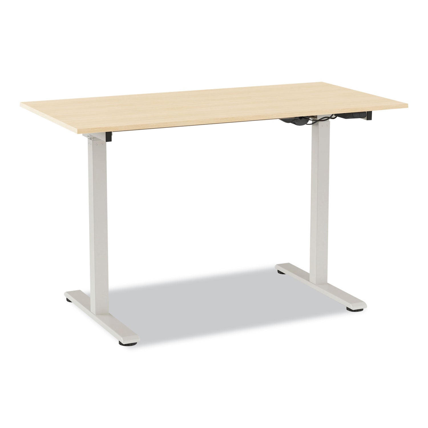 Essentials Electric Sit-Stand Two-Column Workstation, 47.2" X 23.6" X 28.7" To 48.4", Natural Wood/Light Gray