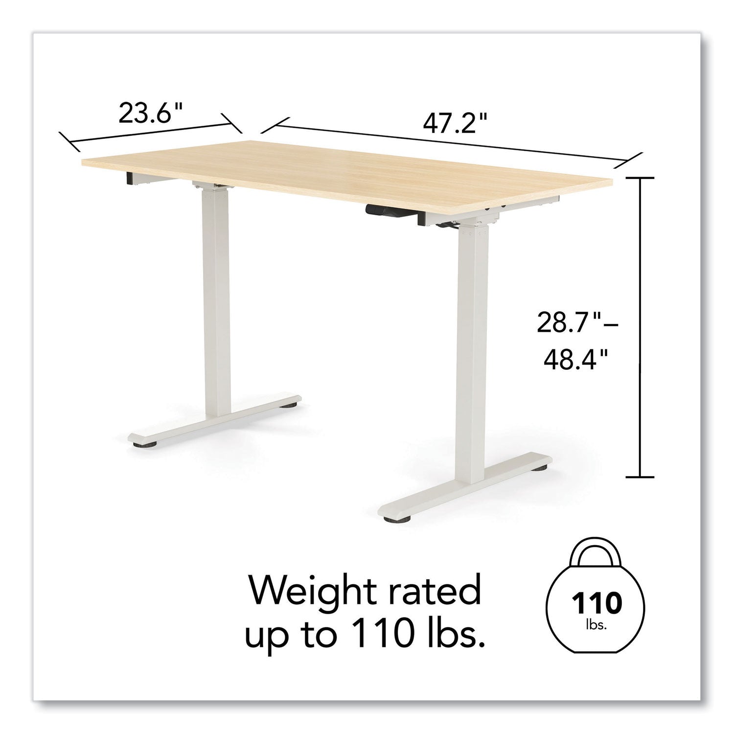 Essentials Electric Sit-Stand Two-Column Workstation, 47.2" X 23.6" X 28.7" To 48.4", Natural Wood/Light Gray