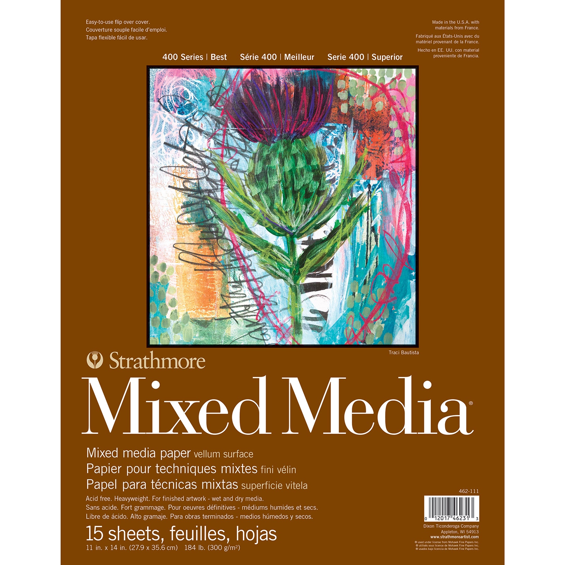 400 Series Mixed Media Pad, Glue Binding, 15 Sheet, 11x14 inch, 1 Count