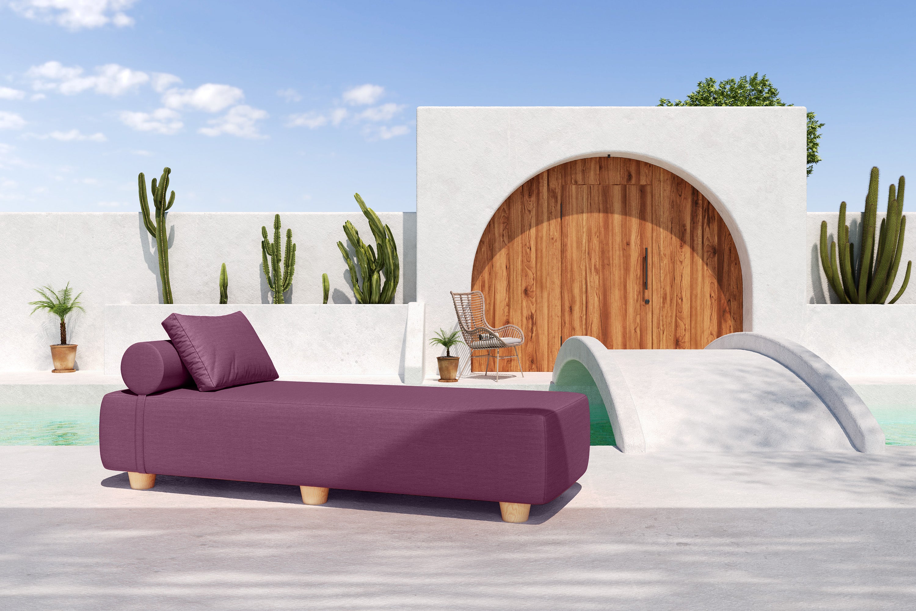 Jaxx Alvy Outdoor Sun Lounger – Luxurious Sunbed with Hevea Wood Feet, Sunbrella Purple