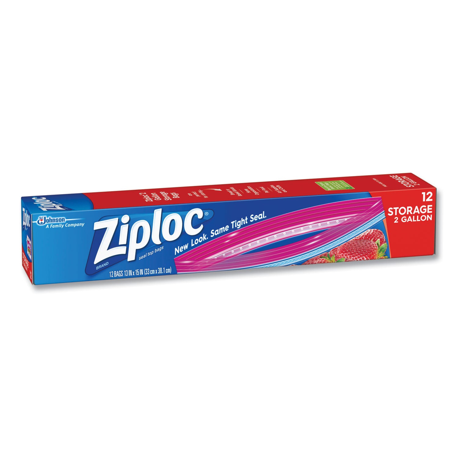 Ziploc 2-Gallon Storage Bags, Extra Large, 13" x 15.63", Zipper Closure, Plastic, 1 Box