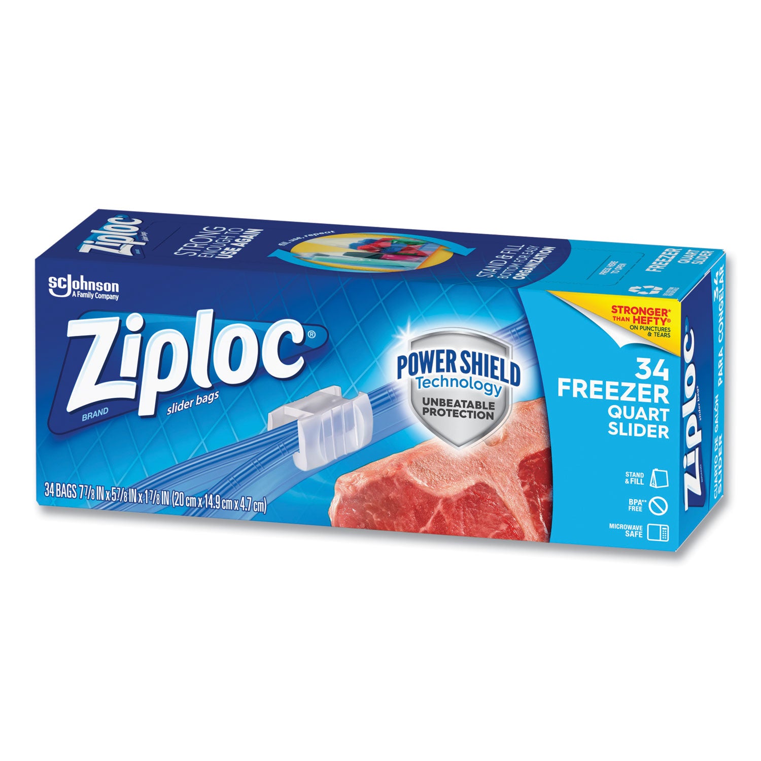 Slider Freezer Bags, 32 oz, 5.88" x 1.88" x 7.88", Clear, 34/Box