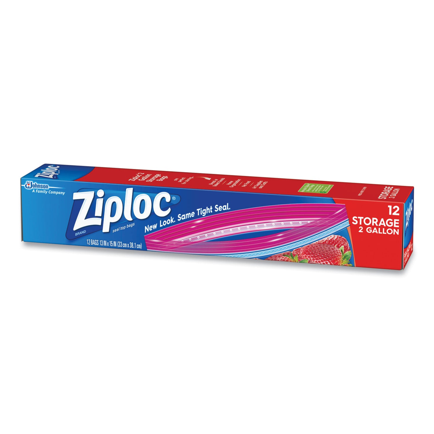 Ziploc 2-Gallon Storage Bags, Extra Large, 13" x 15.63", Zipper Closure, Plastic, 1 Box