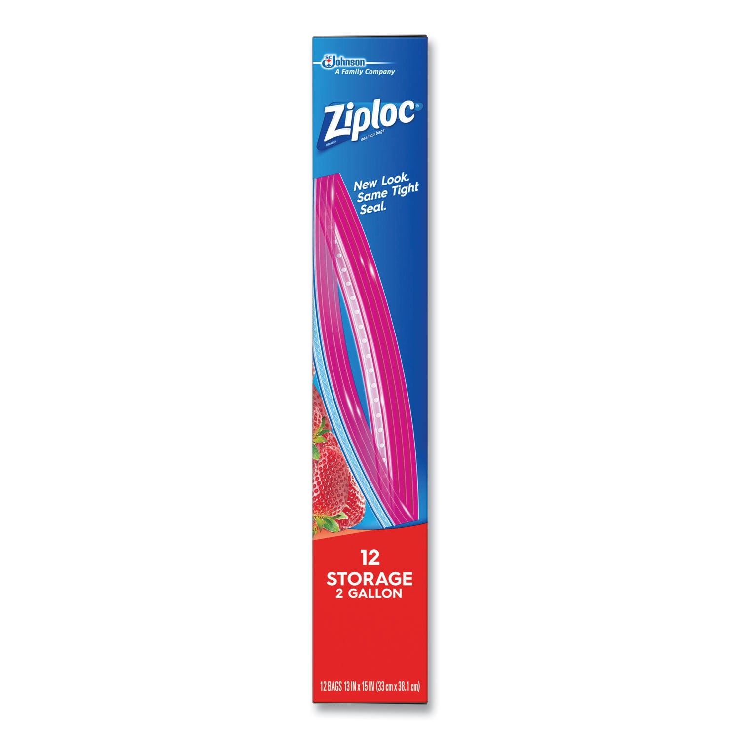 Ziploc 2-Gallon Storage Bags, Extra Large, 13" x 15.63", Zipper Closure, Plastic, 1 Box