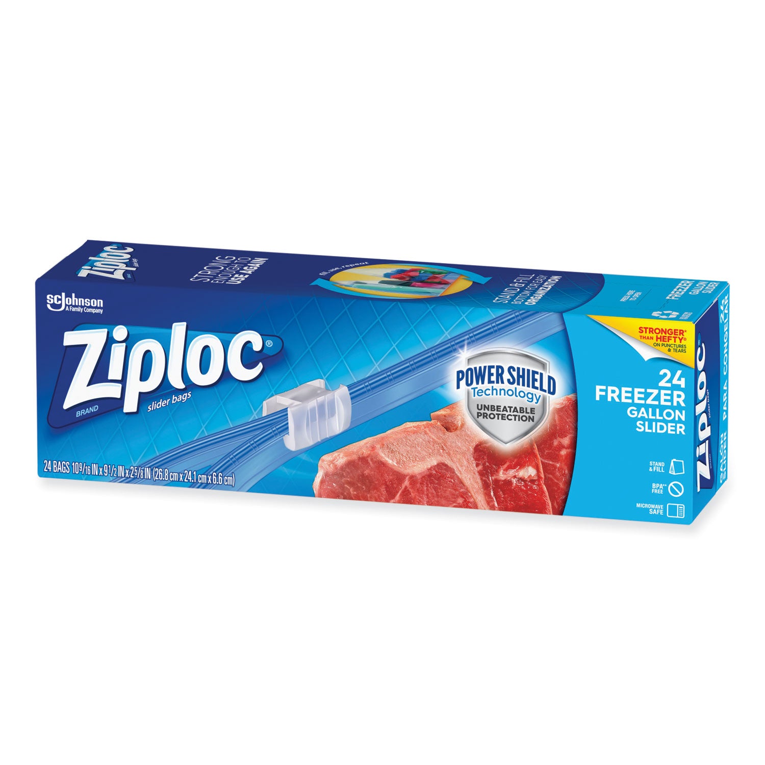 Slider Freezer Bags, 1 gal, 9.5" x 2.63" x 10.56", Clear, 24/Box