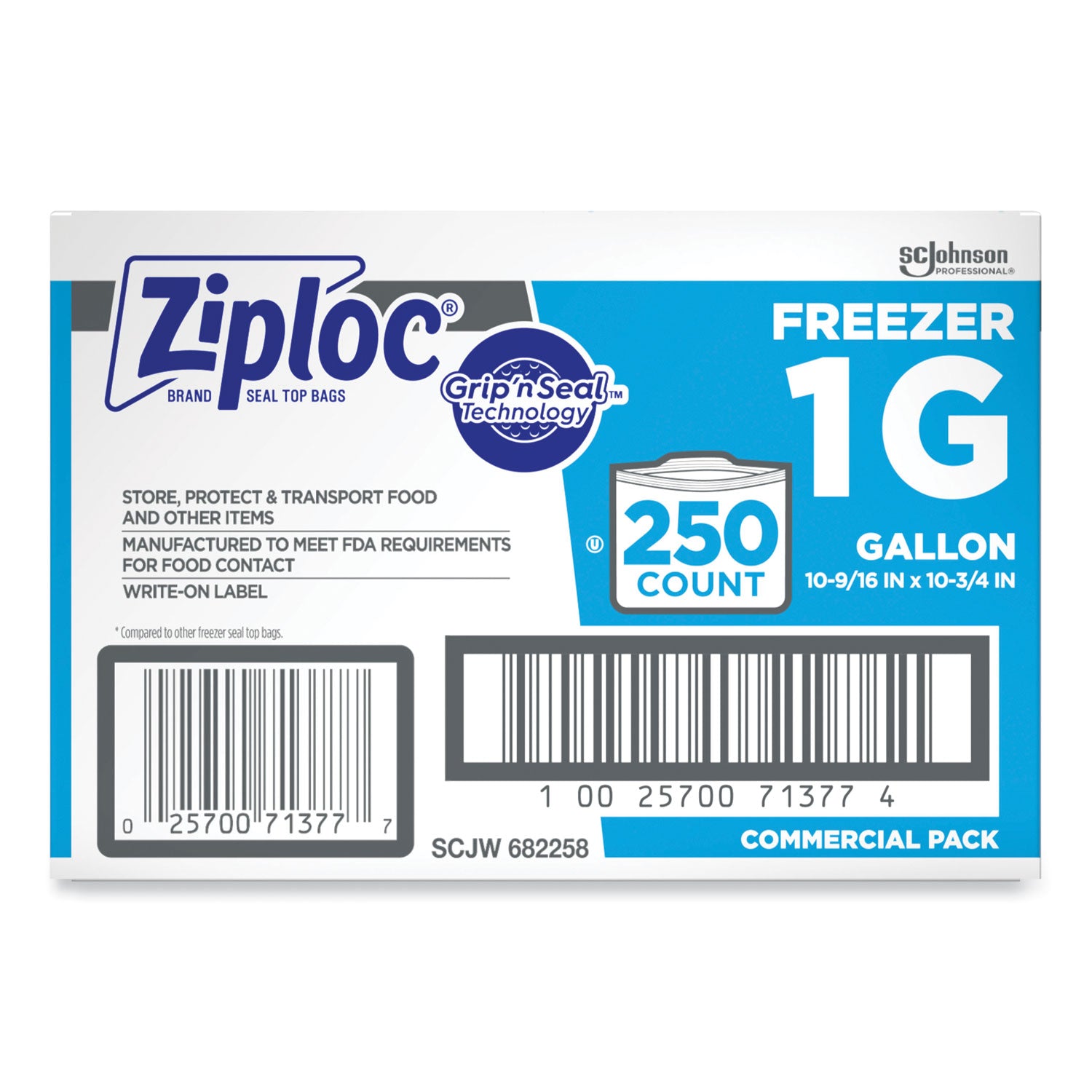 Ziploc&reg; Grip n' Seal Freezer Bags - Large Size - 1 gal Capacity - 10.75" Length x 10.56" Width - Zipper Closure - Textured - Clear - Plastic - Food, Industrial, Healthcare, Office, Commercial, Storage/ - 1 Carton