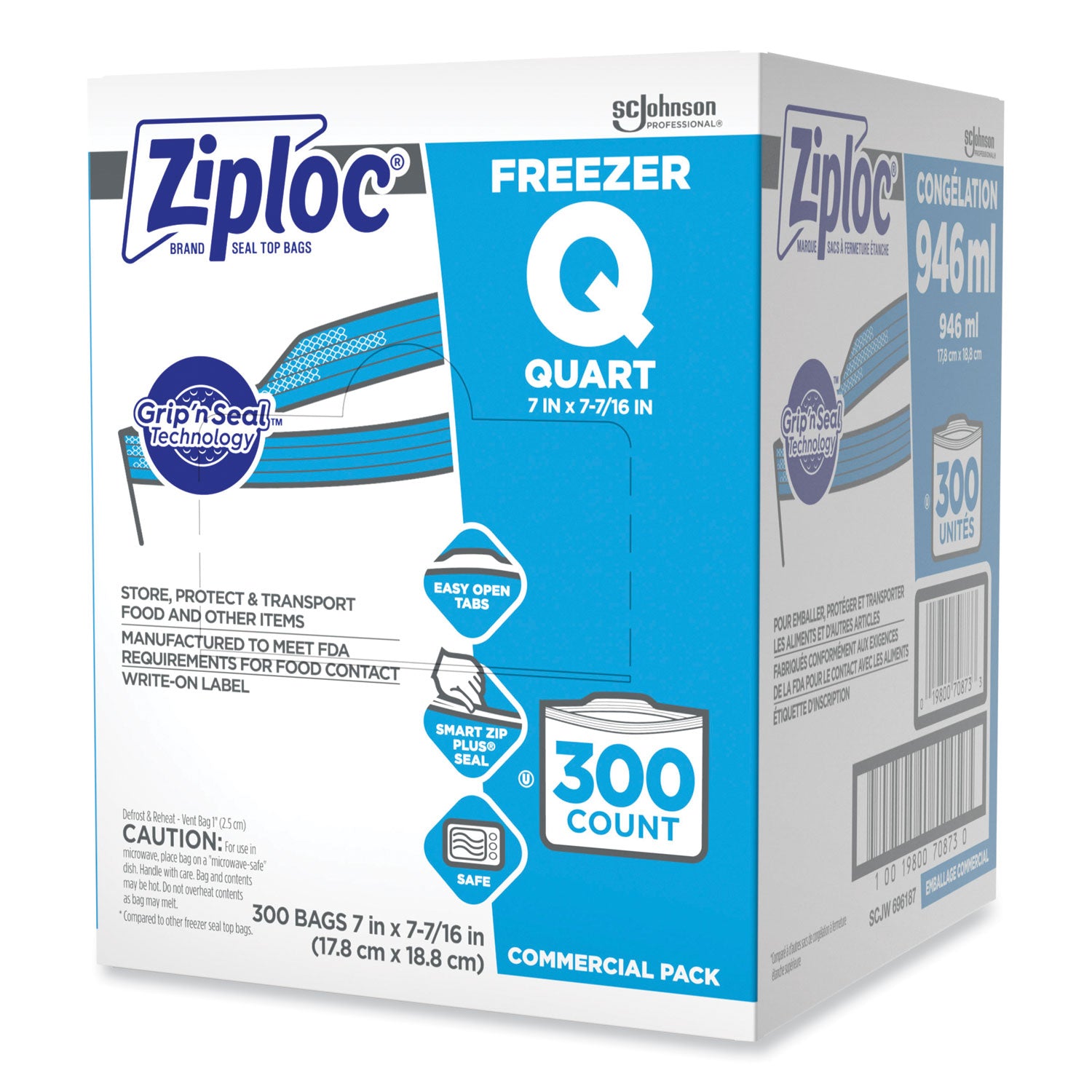 Ziploc&reg; Grip n' Seal Freezer Bags - Medium Size - 7.43" - Blue - Plastic - Food, Healthcare, Office, Commercial, Storage - 300/Box - 1 Carton