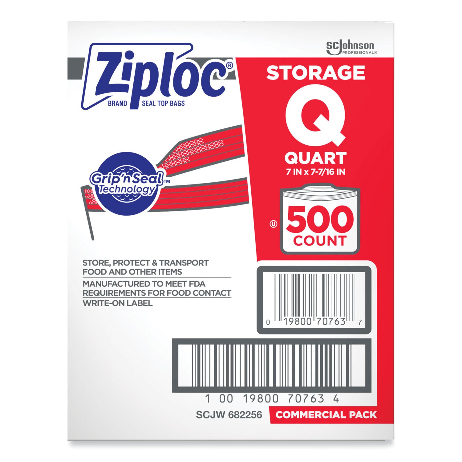 Medium Size - 1 quart Capacity - 7" Width x 1.75 mil (44 Micron) Thickness - Zipper Closure - Textured - Clear - Plastic - Multipurpose - 500 / Carton