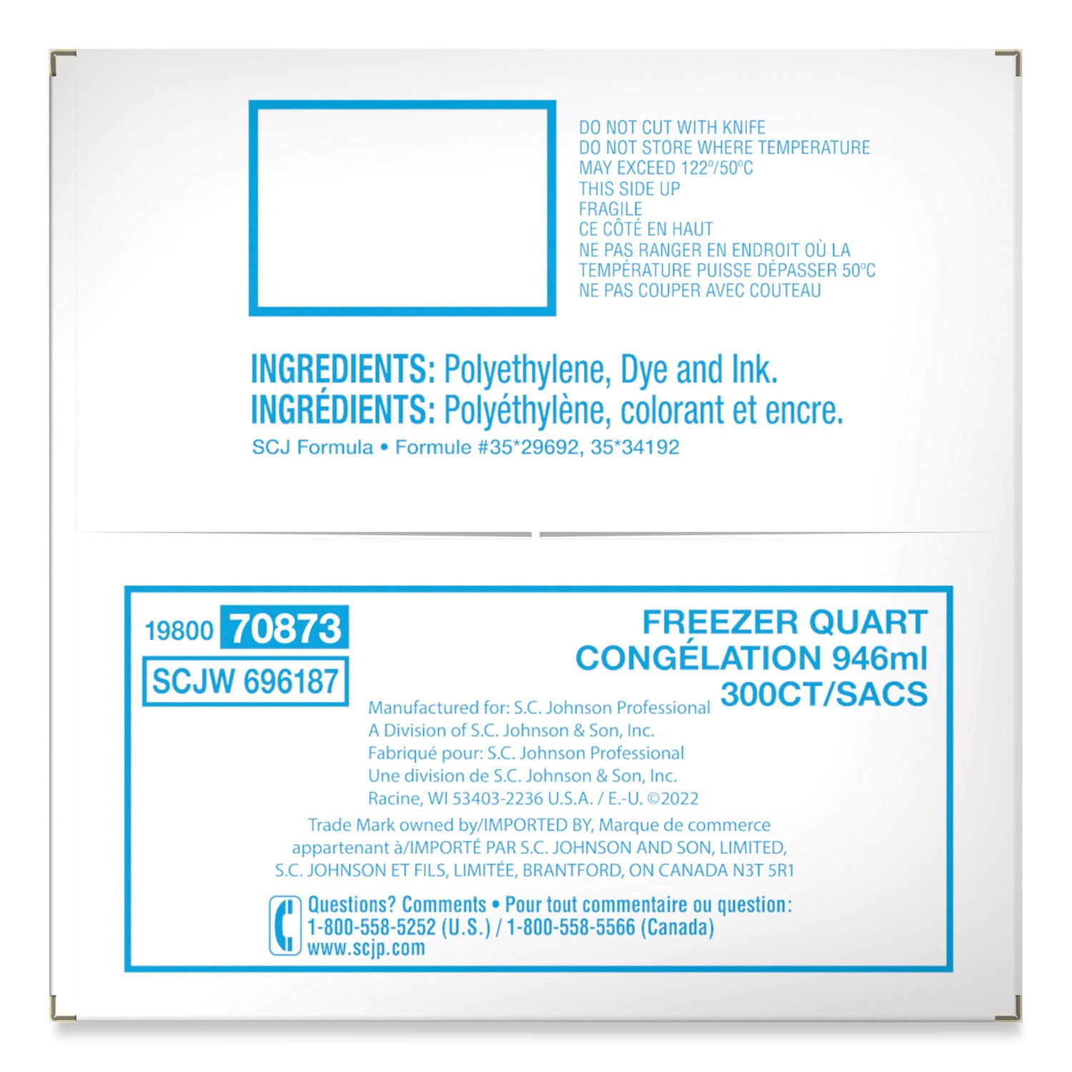 Ziploc&reg; Grip n' Seal Freezer Bags - Medium Size - 7.43" - Blue - Plastic - Food, Healthcare, Office, Commercial, Storage - 300/Box - 1 Carton