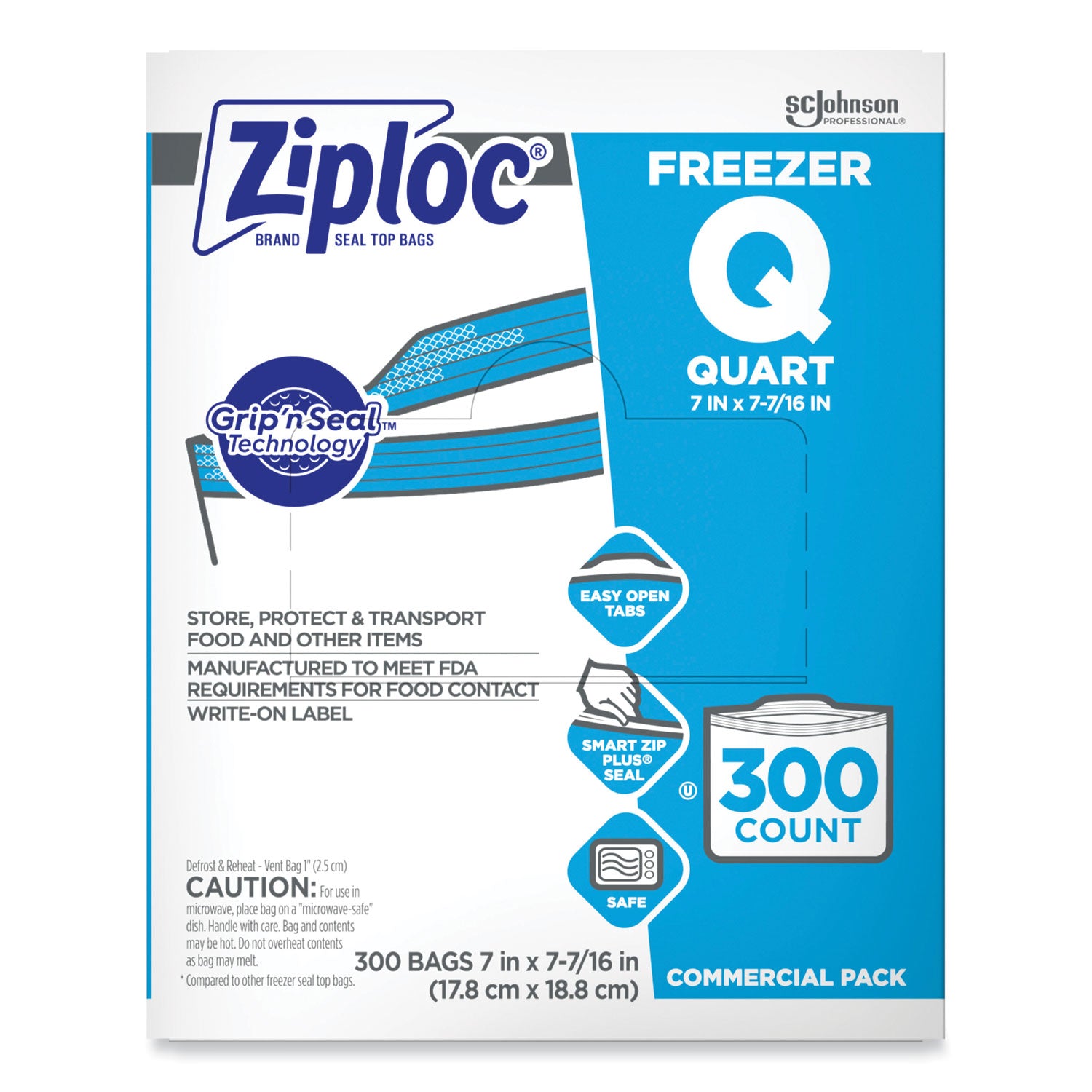 Ziploc&reg; Grip n' Seal Freezer Bags - Medium Size - 7.43" - Blue - Plastic - Food, Healthcare, Office, Commercial, Storage - 300/Box - 1 Carton