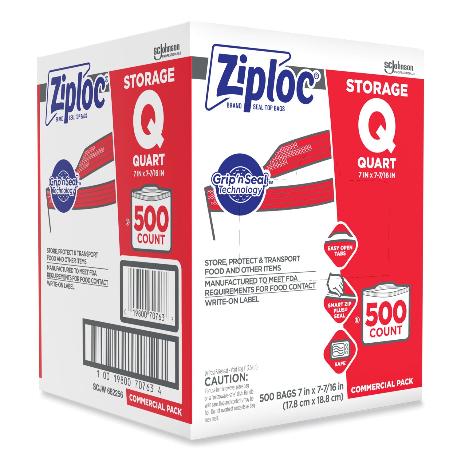 Medium Size - 1 quart Capacity - 7" Width x 1.75 mil (44 Micron) Thickness - Zipper Closure - Textured - Clear - Plastic - Multipurpose - 500 / Carton