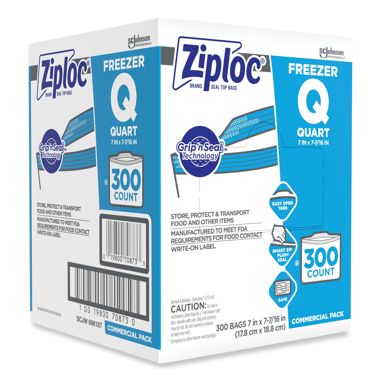 Ziploc&reg; Grip n' Seal Freezer Bags - Medium Size - 7.43" - Blue - Plastic - Food, Healthcare, Office, Commercial, Storage - 300/Box - 1 Carton