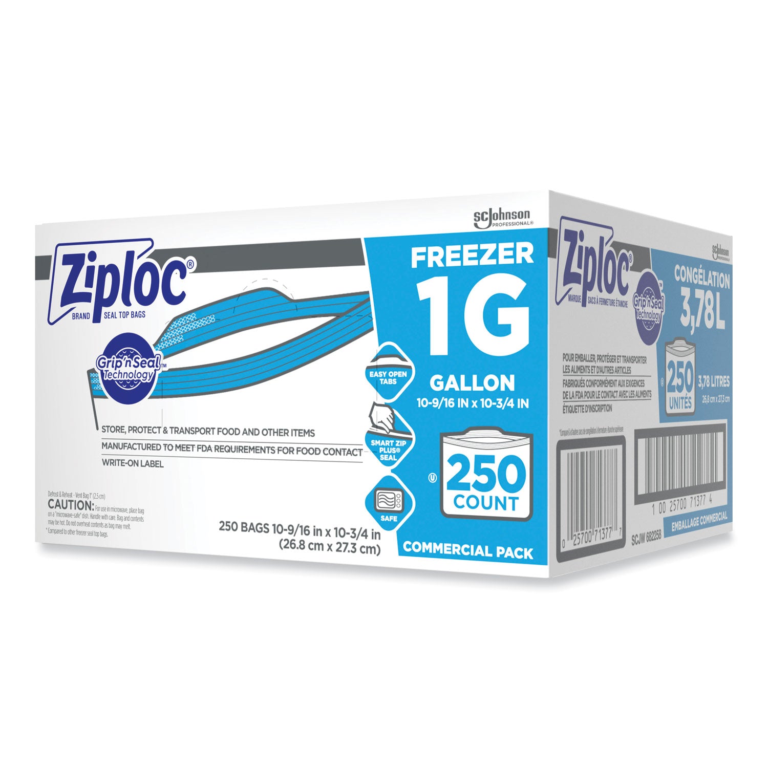 Ziploc&reg; Grip n' Seal Freezer Bags - Large Size - 1 gal Capacity - 10.75" Length x 10.56" Width - Zipper Closure - Textured - Clear - Plastic - Food, Industrial, Healthcare, Office, Commercial, Storage/ - 1 Carton