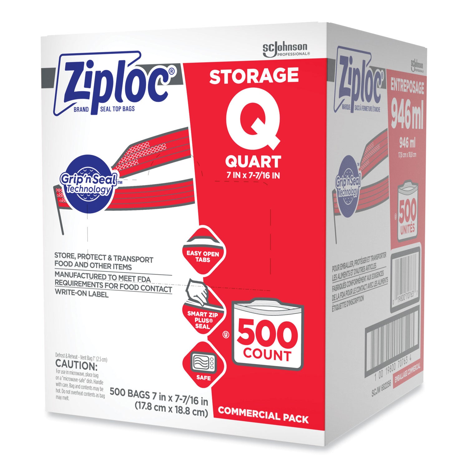 Medium Size - 1 quart Capacity - 7" Width x 1.75 mil (44 Micron) Thickness - Zipper Closure - Textured - Clear - Plastic - Multipurpose - 500 / Carton